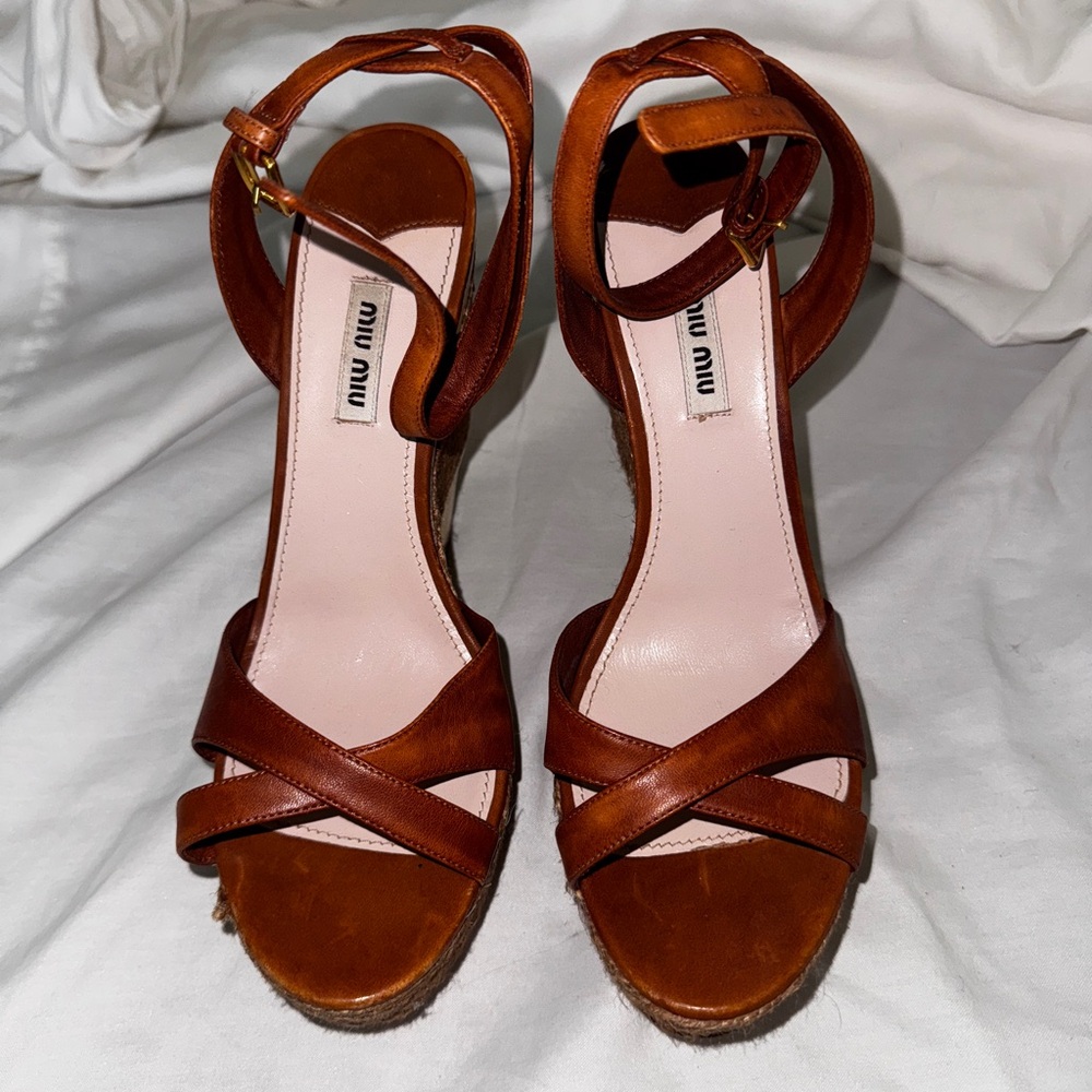 Miu Miu wedge sandals brown with rope and gold detail size 40